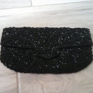 LA Regale Vintage Black Beaded Snap Flap Clutch Handbag.  Size 5x9